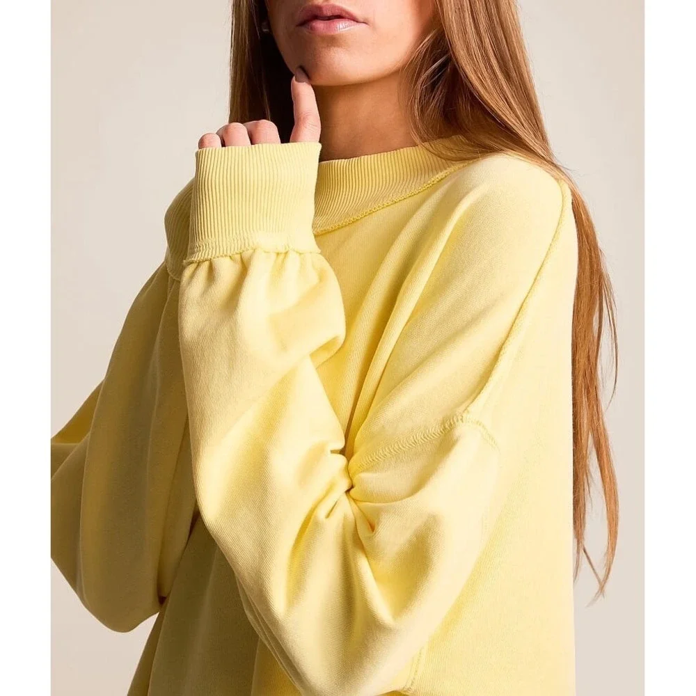 New We The Free People Small/S Palm Springs Pullover Sweater Oversized Banana Ye